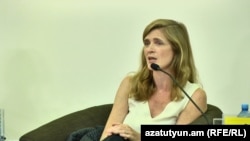Armenia - Samantha Power speaks at a panel discussion in Yerevan, 8 June 2018.