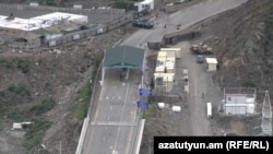 An Azerbaijani checkpoint at the entrance to the Lachin corridor leading from Armenia to Nagorno-Karabakh (file photo).