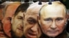 Маски із зображеннями президента Росії Путіна, очільника ПВК «Вагнер» Євгена Пригожина, голови Чечні Рамзана Кадирова, Олександра Лукашенка і за ним, ймовірно, міністра оборони РФ Сергія Шойгу (справа наліво) у сувенірній крамниці Санкт-Петербурга, Росія, 5 червня 2023 року