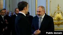 France - French President Emmanuel Macron meets Armenian Prime Minister Nikol Pashinian at the Elysee Palace in Paris, February 21, 2024.