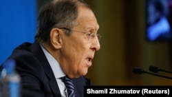 Міністр закордонних справ Росії Сергій Лавров під час щорічної пресконференції. Москва, 18 січня 2023 року