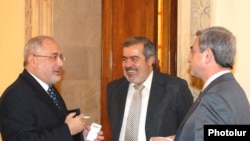 HHD leaders Vahan Hovannisian (left) and Hrant Markarian are no longer on such friendly terms with President Serzh Sarkisian (right).