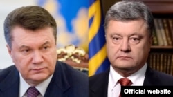 Екс-президент України Віктор Янукович (ліворуч) та чинний президент Петро Порошенко