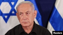 Премьер-министр Израиля Биньямин Нетаньяху во время пресс-конференции в Тель-Авиве. Израиль, 28 октября 2023 года