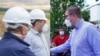 Комбо фотографија - Лидерите на СДСМ и на ВМРО-ДПМНЕ, Зоран Заев и Христијан Мицкоски носат заштитни маски во предизборната кампања поради пандемијата на коронавирус.