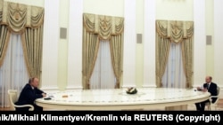 Ռուսաստանի նախագահ Վլադիմիր Պուտինը և Գերմանիայի կանցլեր Օլաֆ Շոլցը, Մոսկվա, Ռուսաստան, 15-ը փետրվարի, 2022թ. 