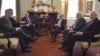 U.S. -- Foreign Ministers Zohrab Mnatsakanian of Armenia and Elmar Mammadyarov of Azerbaijan and international mediators meet in Washington, June 20, 2019.