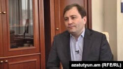 Armenia -- Ardshinbank's chief financial officer, Davit Sargsian, speaks to RFE/RL, January 24, 2020.