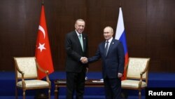 Թուրքիայի և Ռուսաստանի նախագահներ Ռեջեփ Թայիփ Էրդողանը և Վլադիմիր Պուտինը, Աստանա, 13 հոկտեմբերի, 2022թ.